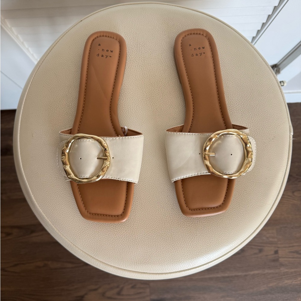 A New Day Cream and Gold Slide Sandals